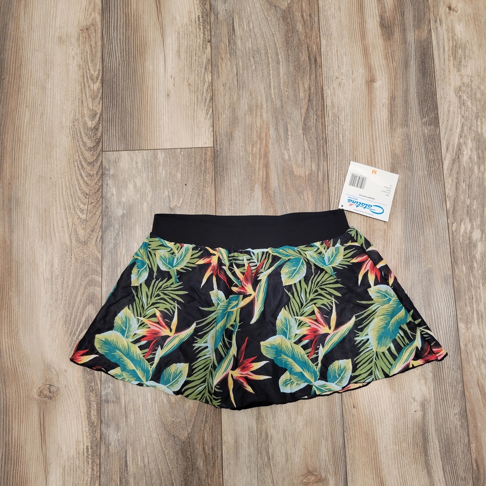 Catalina Tropical Floral Skort - Black with Green and Teal Leaves
